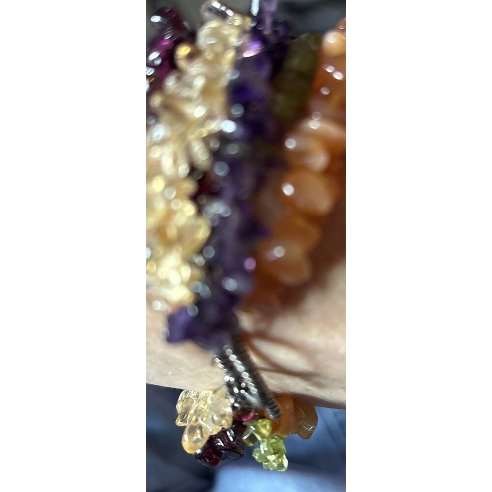 Multi-Strand Bracelet, Sterling Silver Toggle Clasp, Mixed Gemstone Chips, 8.5"L - Picture 6 of 8